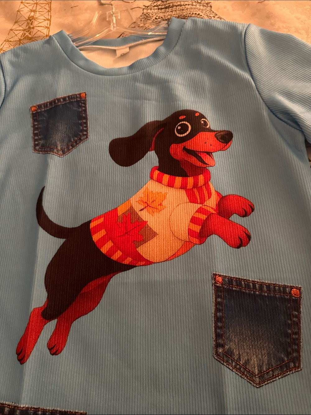 Light Blue Short Sleeve Tee with Playful Dog Graphic - Picture 3 of 4